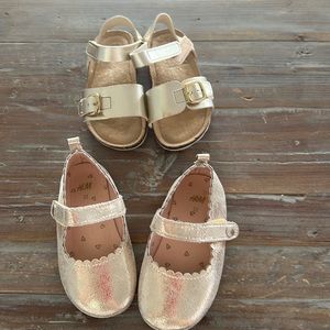size 5 sandals cat&jack brand and size 6 h&m flat shoes both gold color